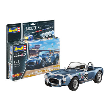 KIT PARA MONTAR REVELL MODEL SET SHELBY COBRA 289 1962 1/25 119 PEÇAS COMPLETO COM TINTAS COLA E PINCEL REV 67669